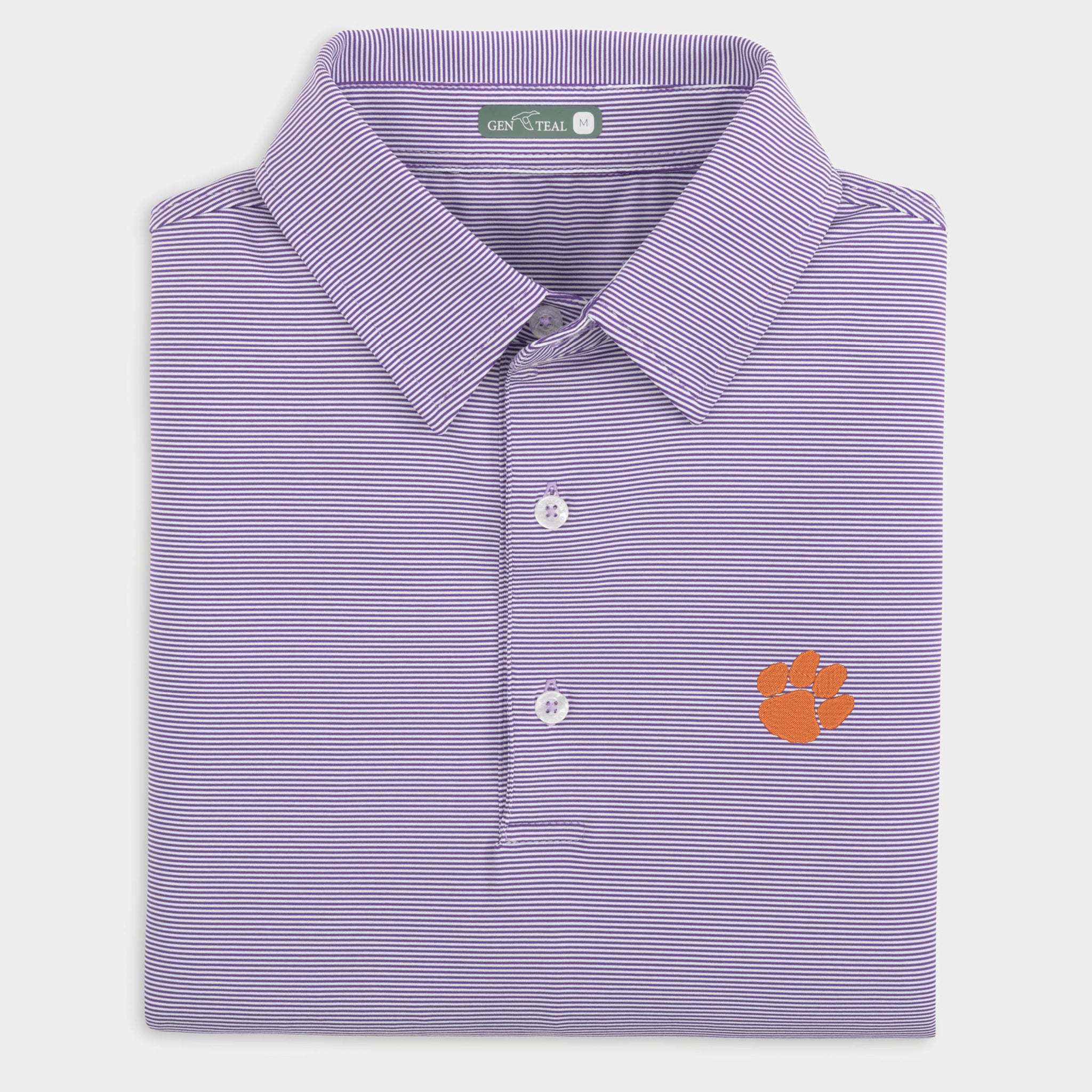 Genteal Apparel Mens Clemson Pinstripe Performance Polo Genteal Mens Apparel Plum 3XL