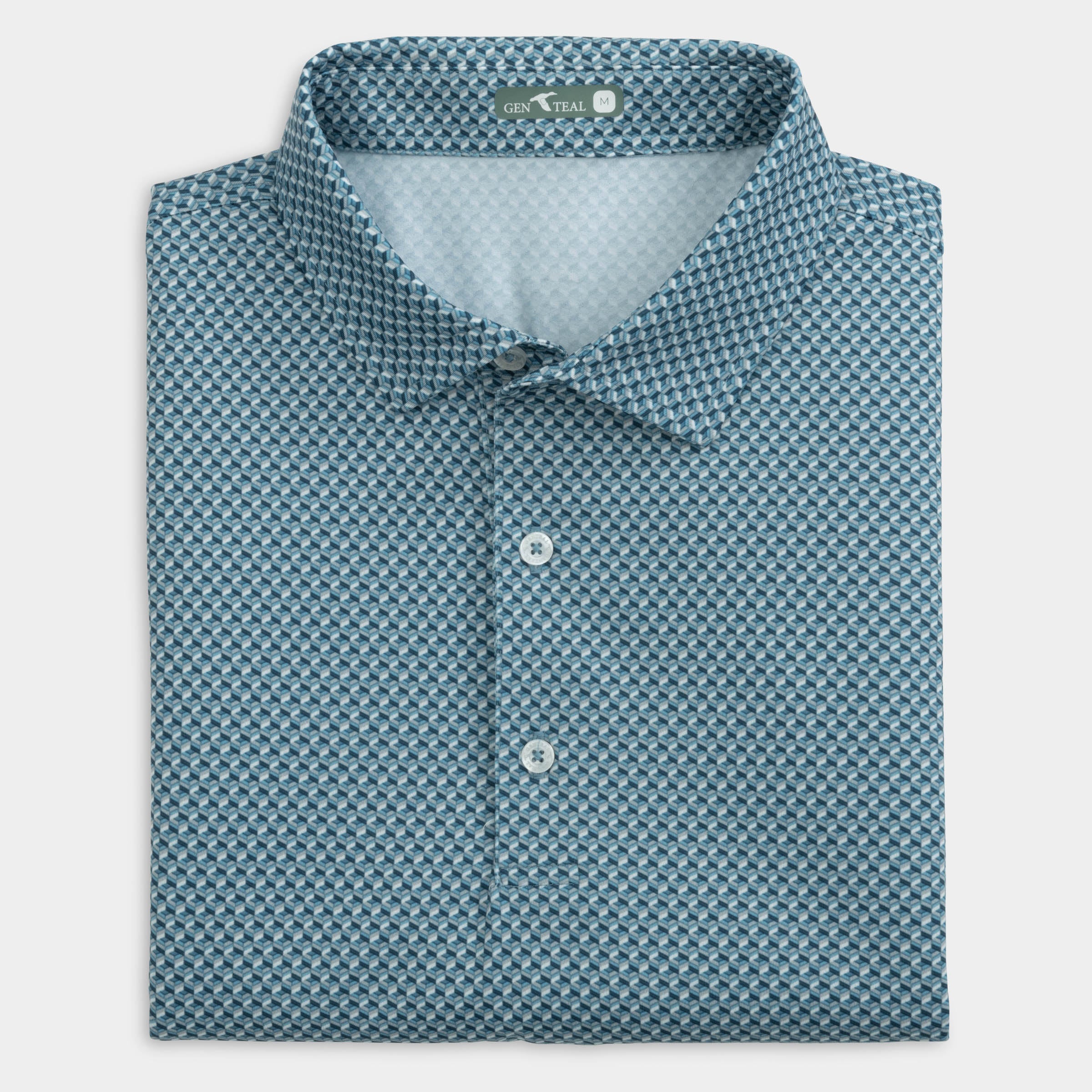 Geo Box Printed Performance Polo-GenTeal Apparel