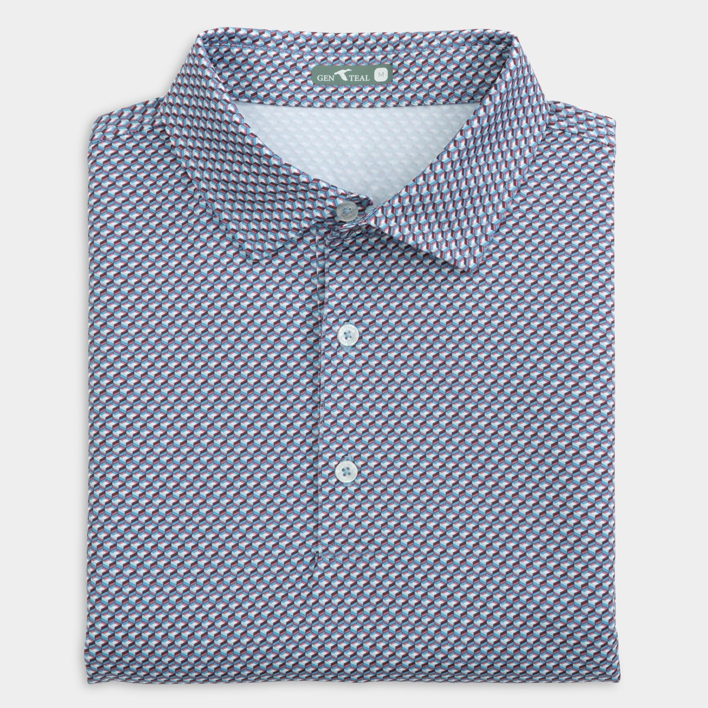 Geo Box Printed Performance Polo-GenTeal Apparel