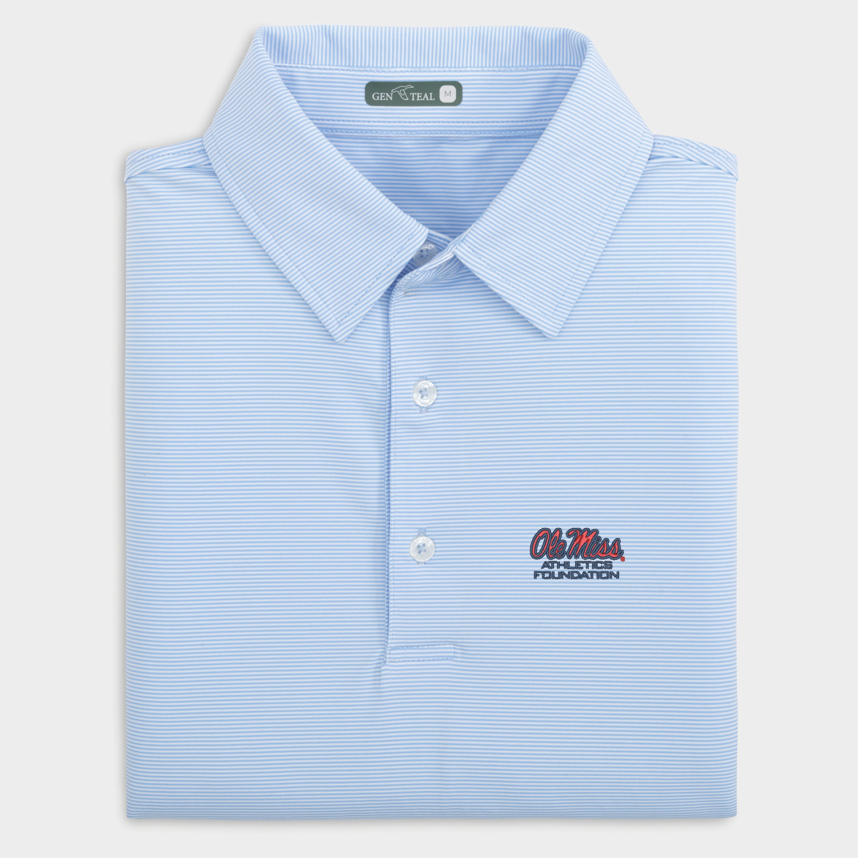 Ole Miss Athletics Foundation Pinstripe Performance Polo-GenTeal Apparel